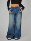 Women'S Elastic Waist Wide Leg Denim Jeans, Perfect Fit for All Body Types, Large Pockets for Practicality and Street Style, Ideal for Daily Streetwear