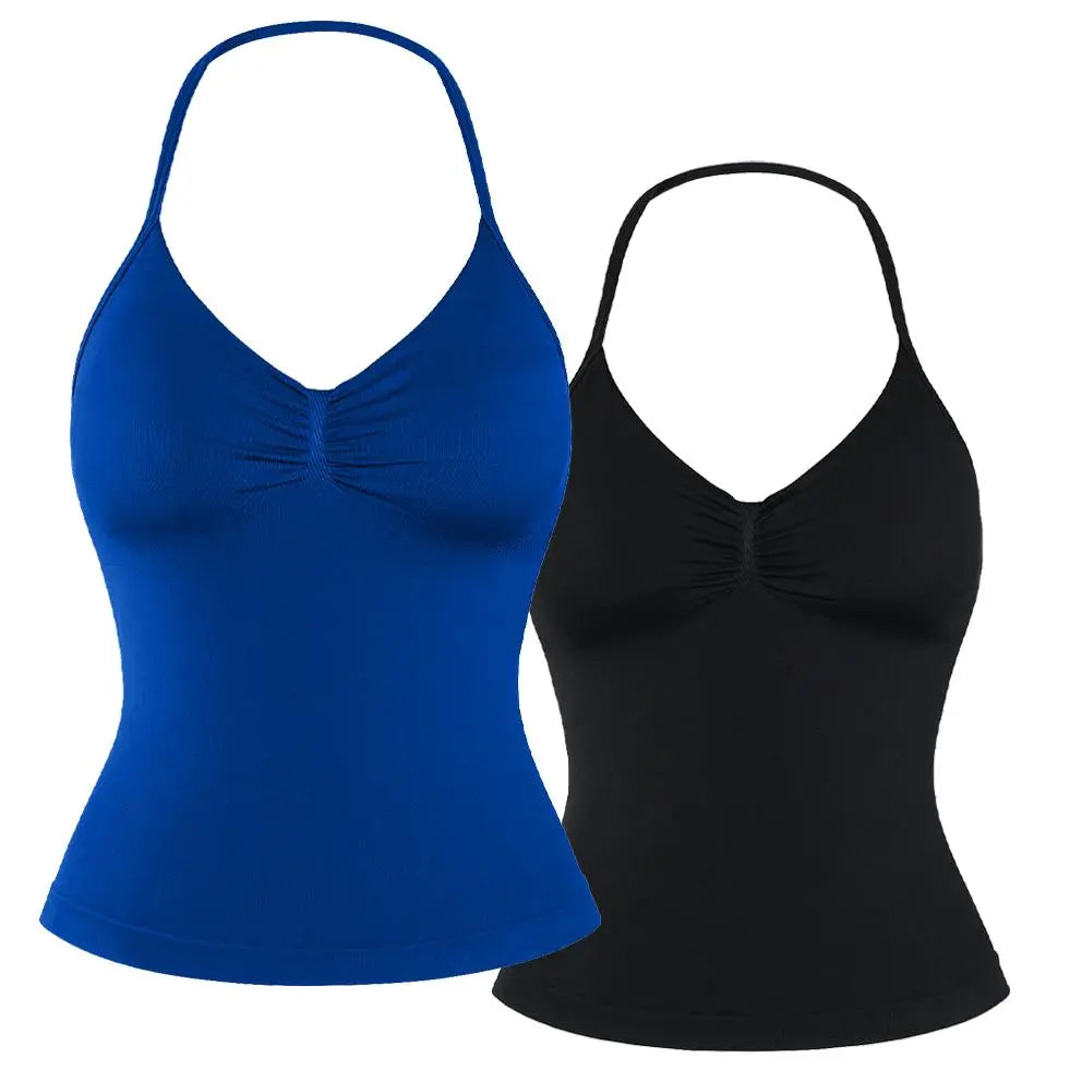 DENFY Impact Longline Strappy Top Fitness Gymwear Women Impact Longline Halter Tops Sportswear Workout Longline Tank Top Compression Gym