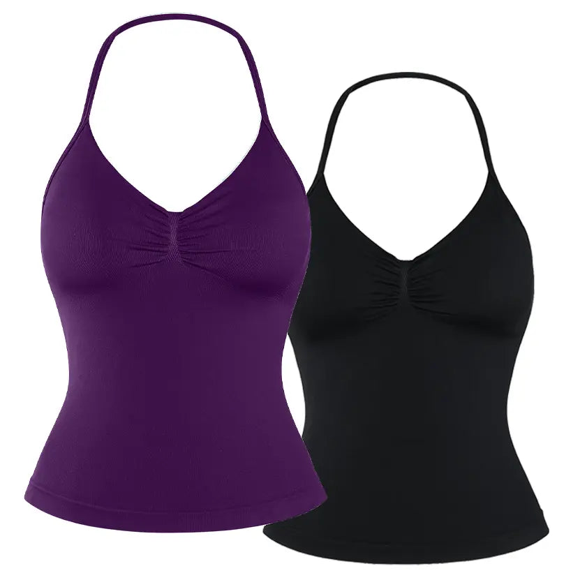 DENFY Impact Longline Strappy Top Fitness Gymwear Women Impact Longline Halter Tops Sportswear Workout Longline Tank Top Compression Gym