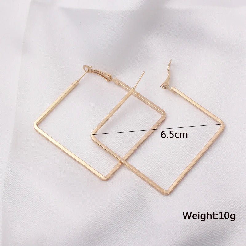 Exaggerated Big Hoop Earrings for Women Gold Color Hollow Square Geometric Statement Personality Hanging Earrings Cool Stuff