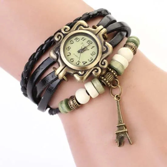 Orologio Donna Vintage Bracciale con Farfalla — Cinturino in Pelle | Quarzo