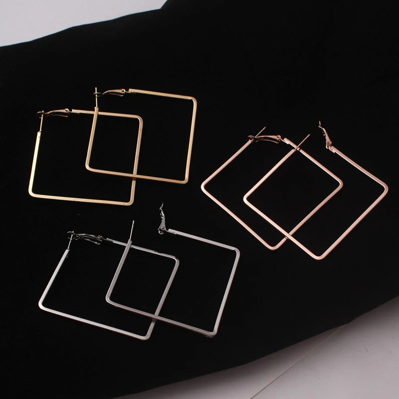 Exaggerated Big Hoop Earrings for Women Gold Color Hollow Square Geometric Statement Personality Hanging Earrings Cool Stuff