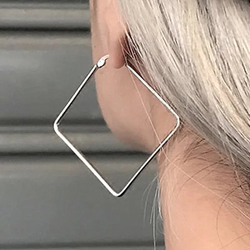 Exaggerated Big Hoop Earrings for Women Gold Color Hollow Square Geometric Statement Personality Hanging Earrings Cool Stuff