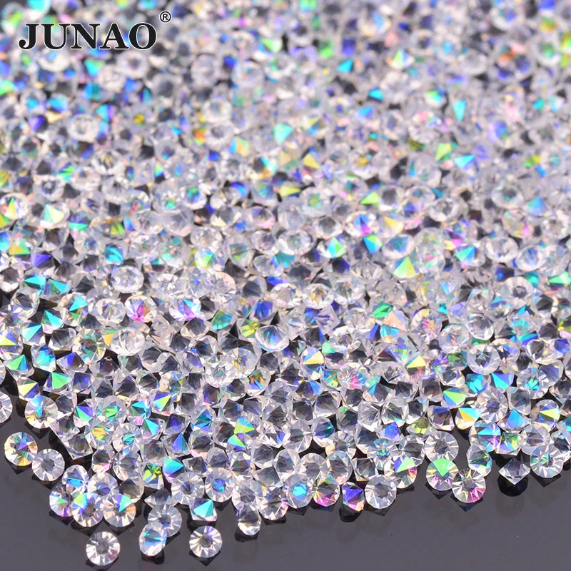 JUNAO 1.2mm Transparent AB Mini Glass Rhinestone Small Nail Art Decoration Micro Strass Stickers Tiny Crystal Stones DIY Crafts