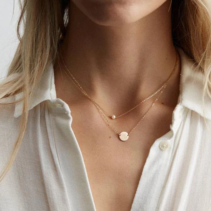 Layered Coin Necklace Handmade Pearl Jewelry Gold Filled Choker Handmade Gold Collier Femme Kolye Collares Boho Women Jewelry