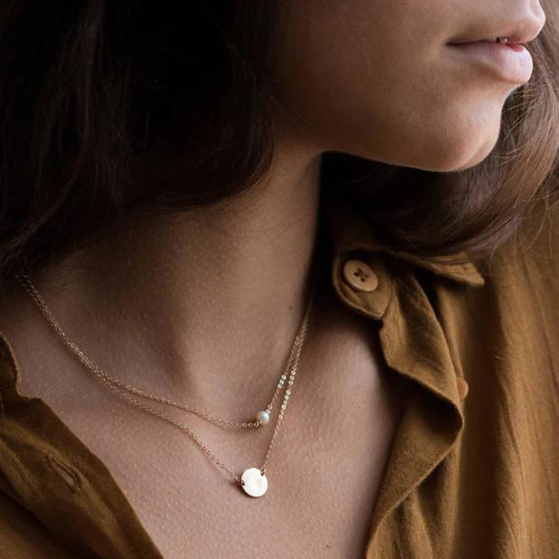 Layered Coin Necklace Handmade Pearl Jewelry Gold Filled Choker Handmade Gold Collier Femme Kolye Collares Boho Women Jewelry