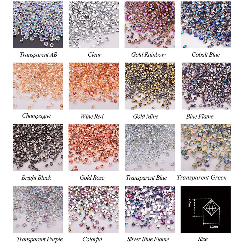 JUNAO 1.2mm Transparent AB Mini Glass Rhinestone Small Nail Art Decoration Micro Strass Stickers Tiny Crystal Stones DIY Crafts