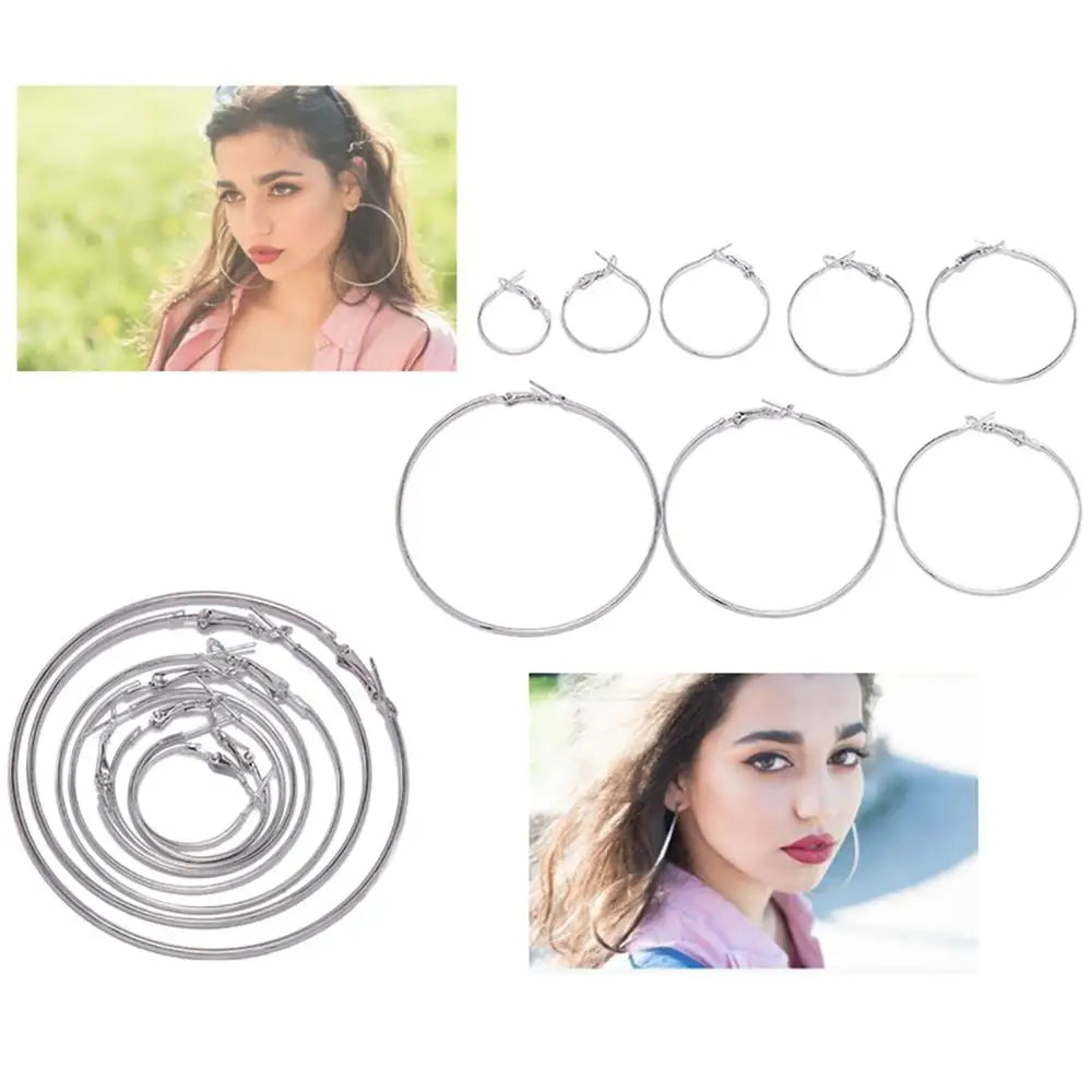10Pcs/Lot 30 40 50 60 70mm Gold Round Big Hoop Earrings Accessories Exaggerated Hoop Ear For DIY Jewelry Making Finding