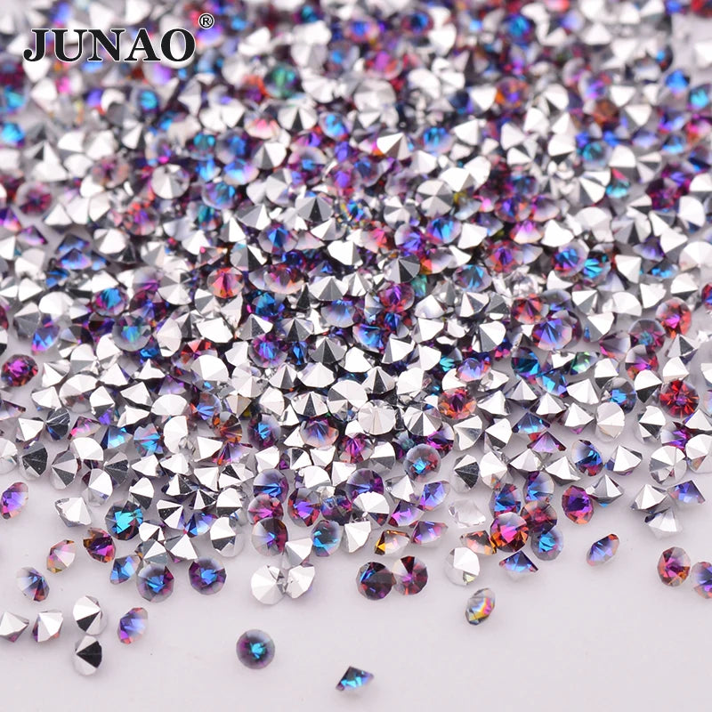 JUNAO 1.2mm Transparent AB Mini Glass Rhinestone Small Nail Art Decoration Micro Strass Stickers Tiny Crystal Stones DIY Crafts