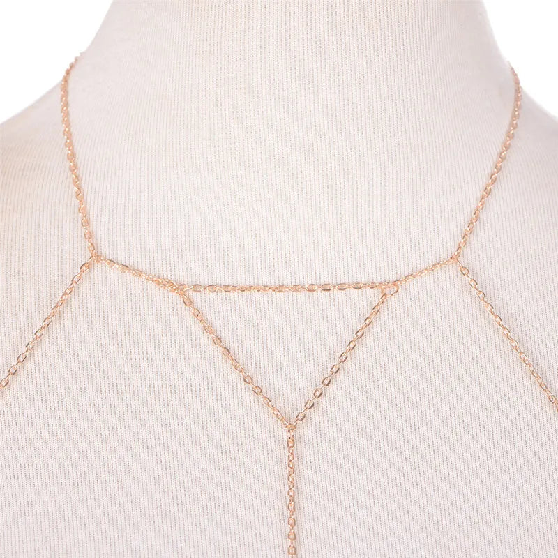 Gold Silver Fashion Link Chain Bra Multilayer Sexy Beach Bikini Harness V Necklaces Women Body Chain Jewelry Gift