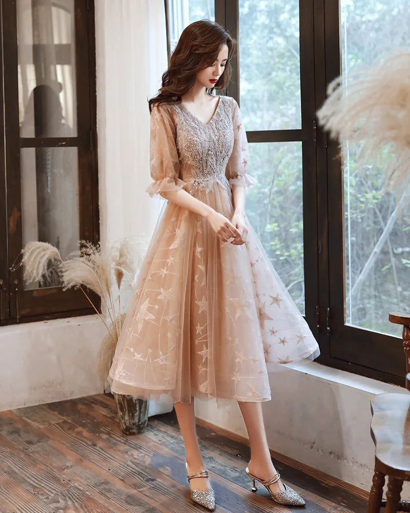 Champagne V-Neck 3XL Female Sexy Cheongsam Slim Women Wedding Evening Dress Elegant Dresses Exquisite Qipao Robe De Soiree