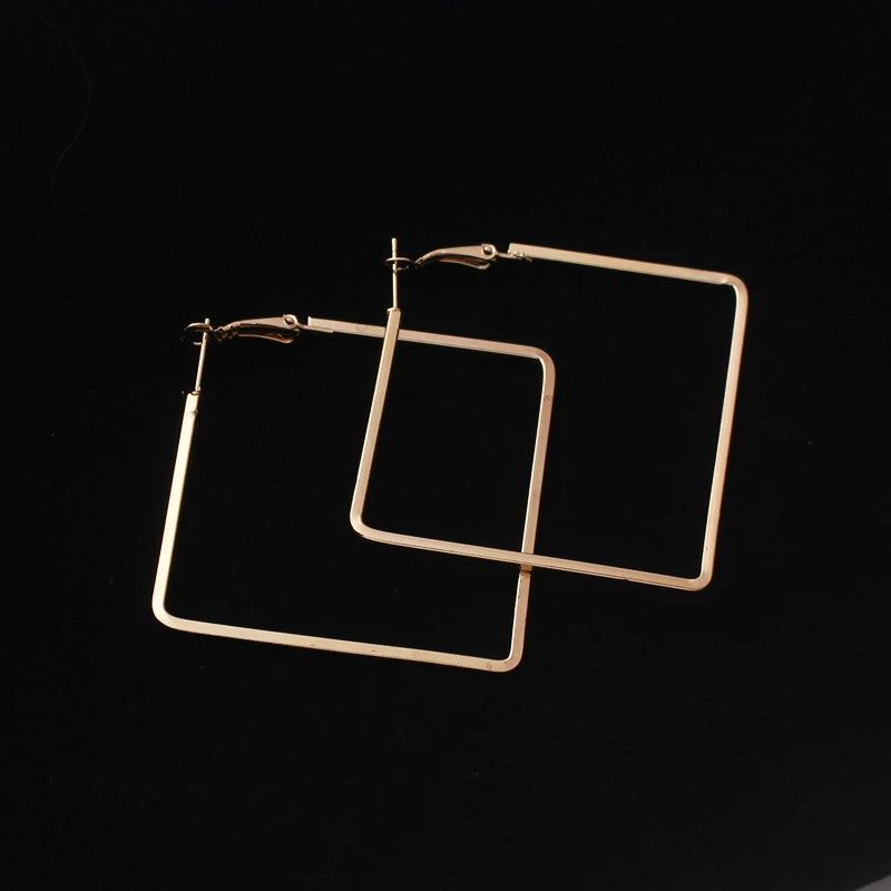 Exaggerated Big Hoop Earrings for Women Gold Color Hollow Square Geometric Statement Personality Hanging Earrings Cool Stuff