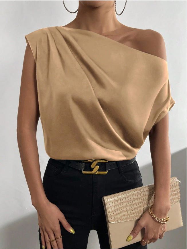 Top Satin Off-Shoulder uGlam – Top donna spalle scoperte in raso satinato, disponibile in più colori
