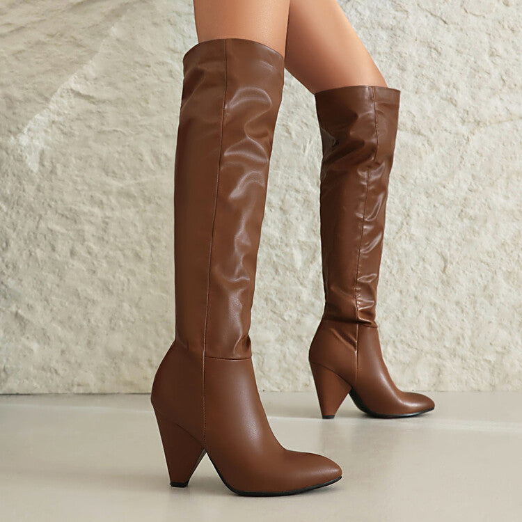 Stivali Donna Alti Stile Western Tacco Largo