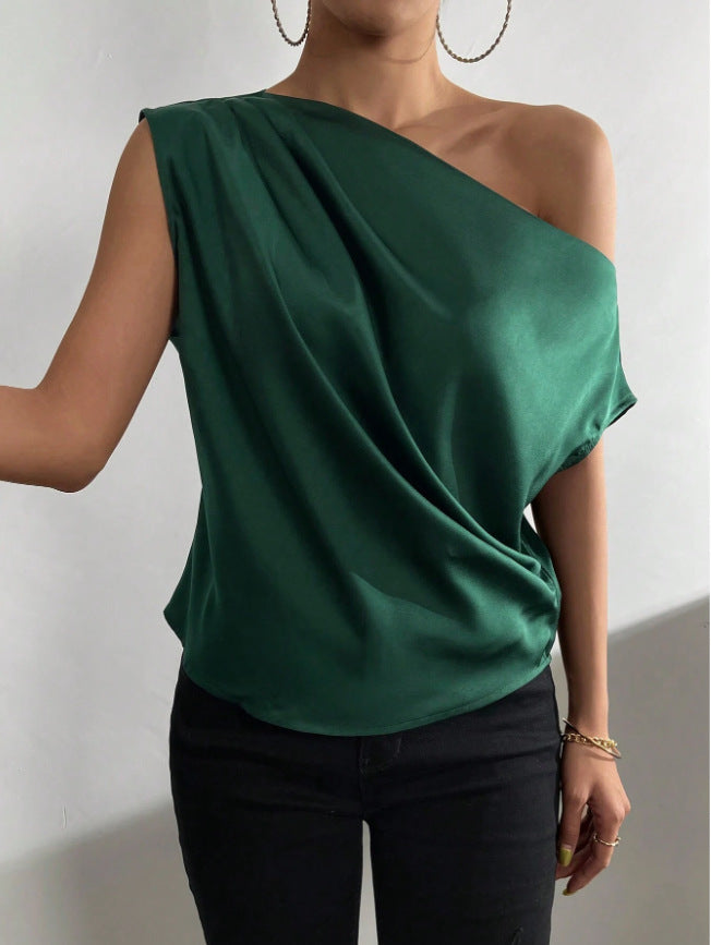 Top Satin Off-Shoulder uGlam – Top donna spalle scoperte in raso satinato, disponibile in più colori
