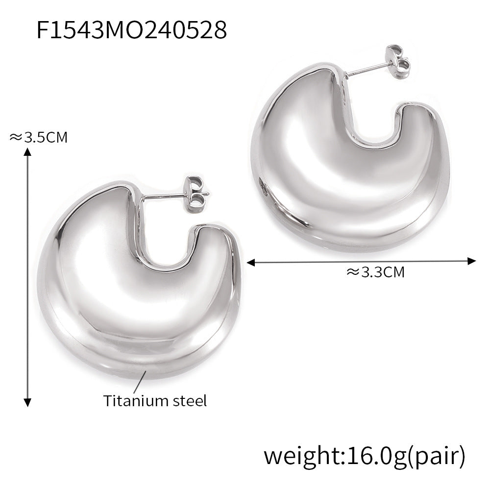 European and American fashion gold geometric C- shaped earrings titanium steel plated 18K gold simple design hollow bright three-dimensional earrings    uGlam