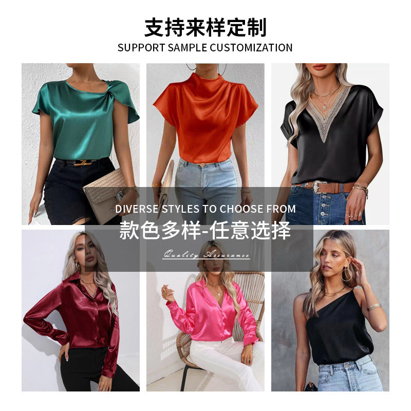 2026 Summer New Style Casual Satin Short-Sleeved Shirt Korean Style Professional White-Collar Work Interview Shirt in Stock