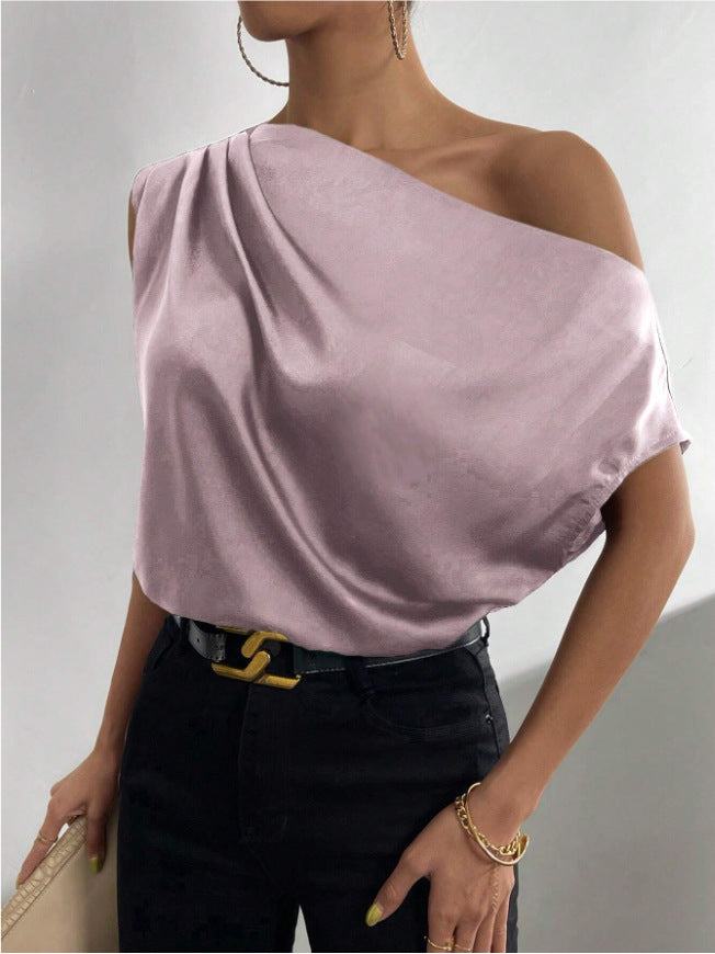 Top Satin Off-Shoulder uGlam – Top donna spalle scoperte in raso satinato, disponibile in più colori
