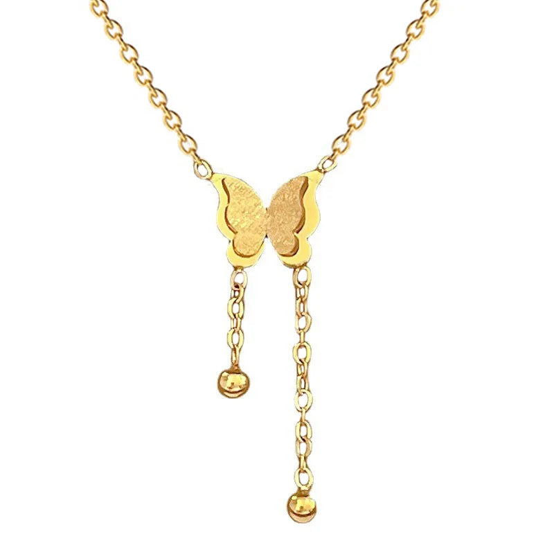 Charm Classic Butterfly Tassel Pendant Necklace for Women Personality Fashion Gold Color Stainless Steel Bride Chokers Jewelry
