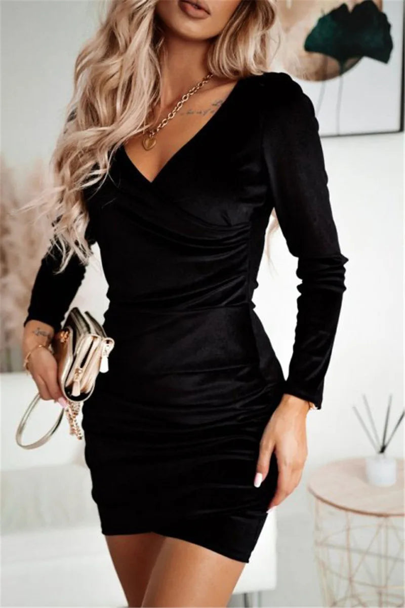 Abito da Sera Elegante con Scollo a V – Manica Lunga, Vestibilità Slim
