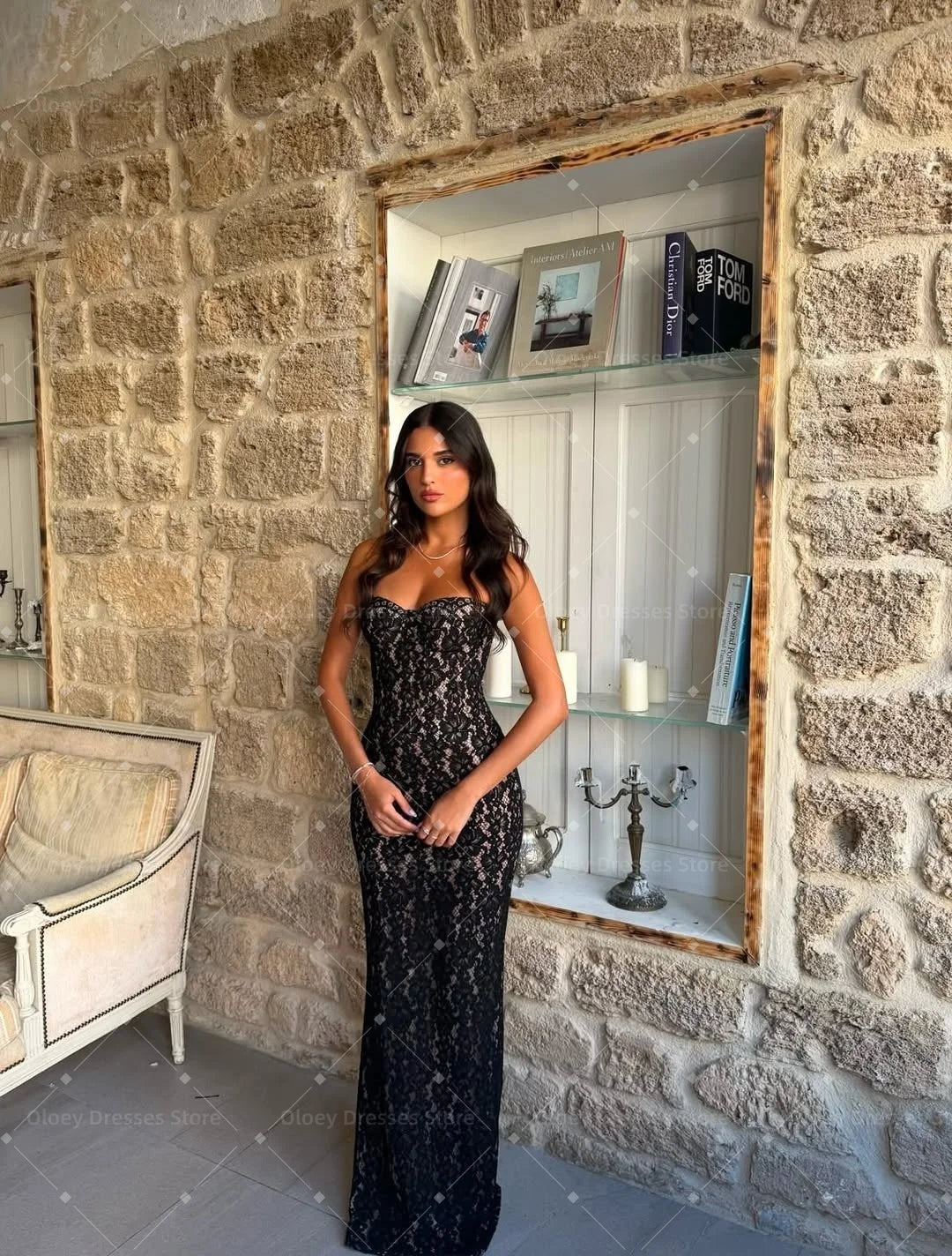 Abito da Sera in Pizzo con Applicazioni – Stile Sirena Personalizzabile