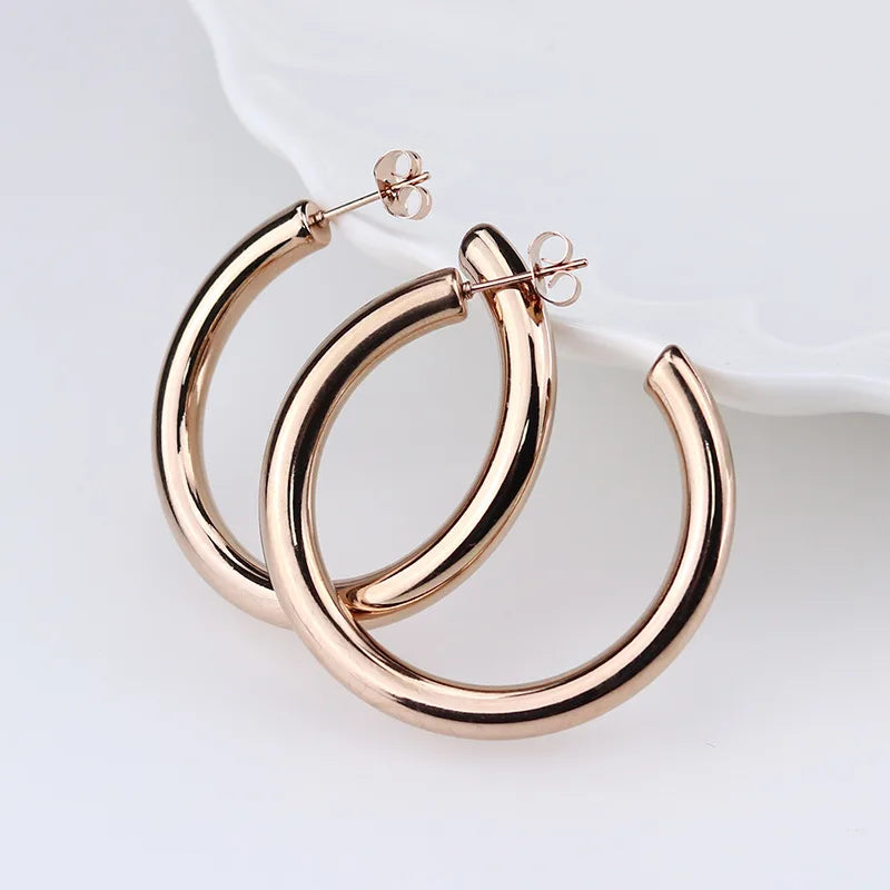Orecchini Hoop Oversize Donna in Acciaio Inox Placcato – Gold Silver Rose Gold 25-50mm