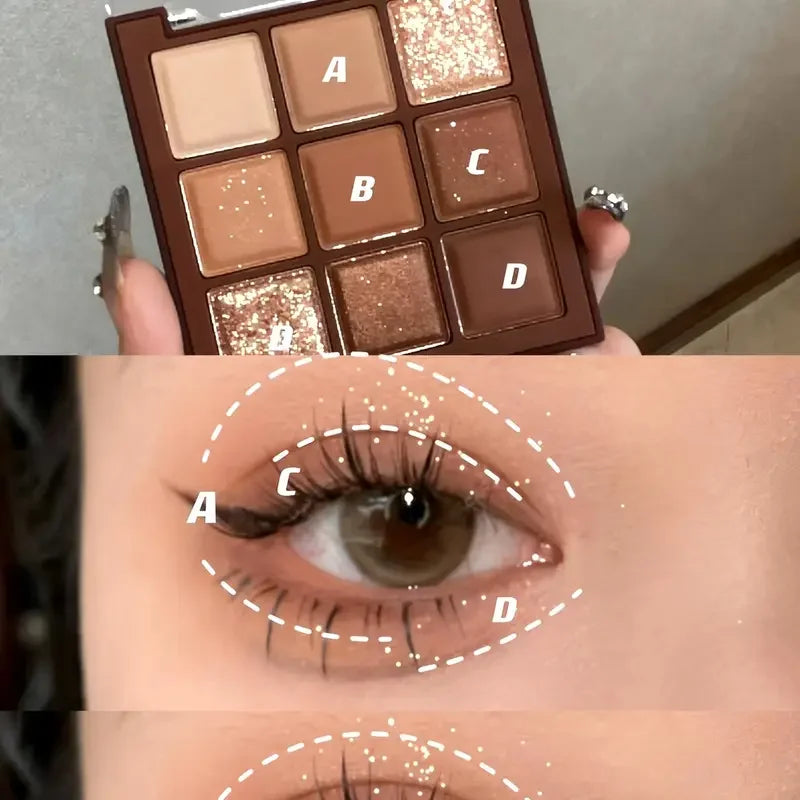 Mocha Chocolate 9-color eyeshadow palette, natural brown and gold tones, matte pearlescent, Valentine's Day & Mother's Day gift