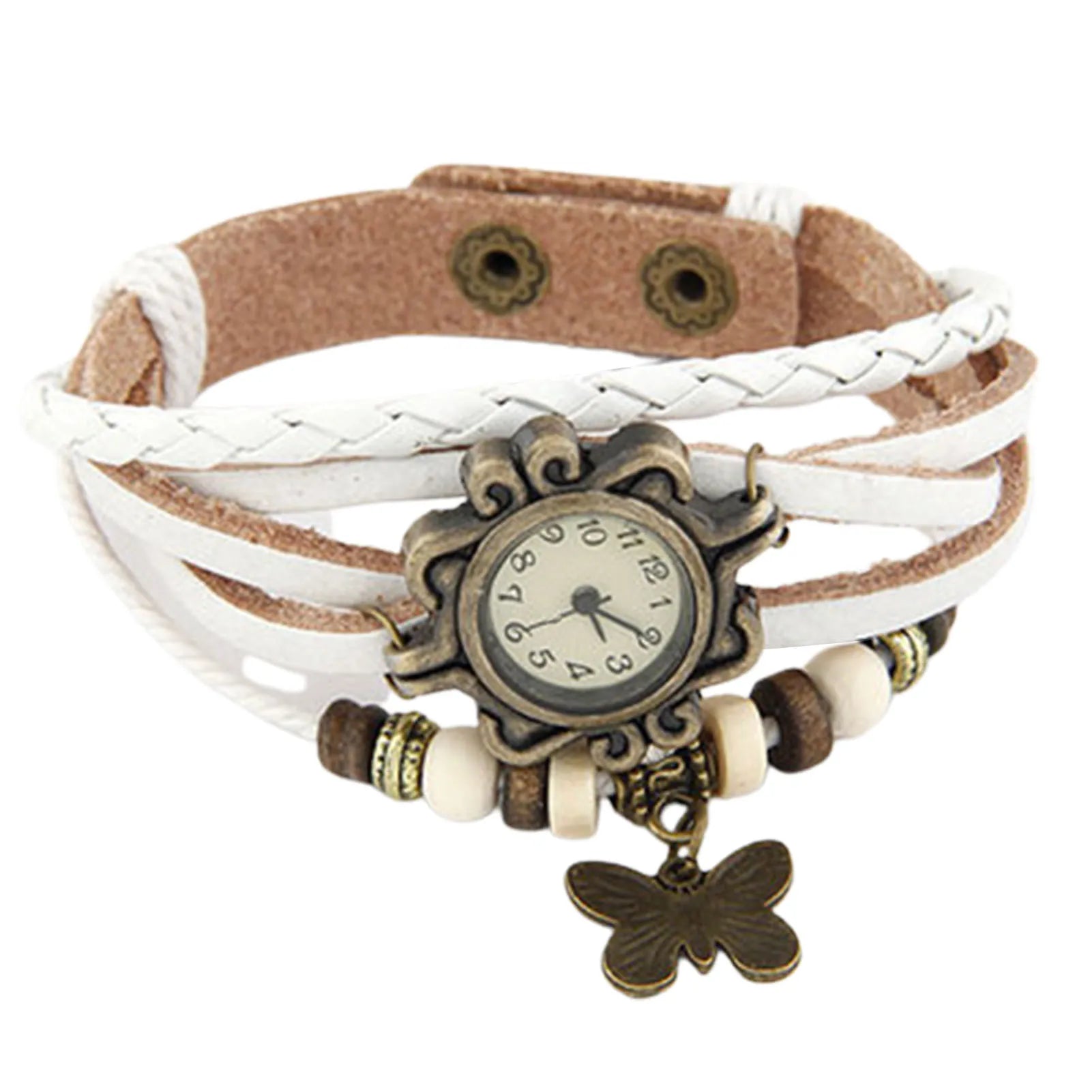 Orologio Donna Vintage Bracciale con Farfalla — Cinturino in Pelle | Quarzo