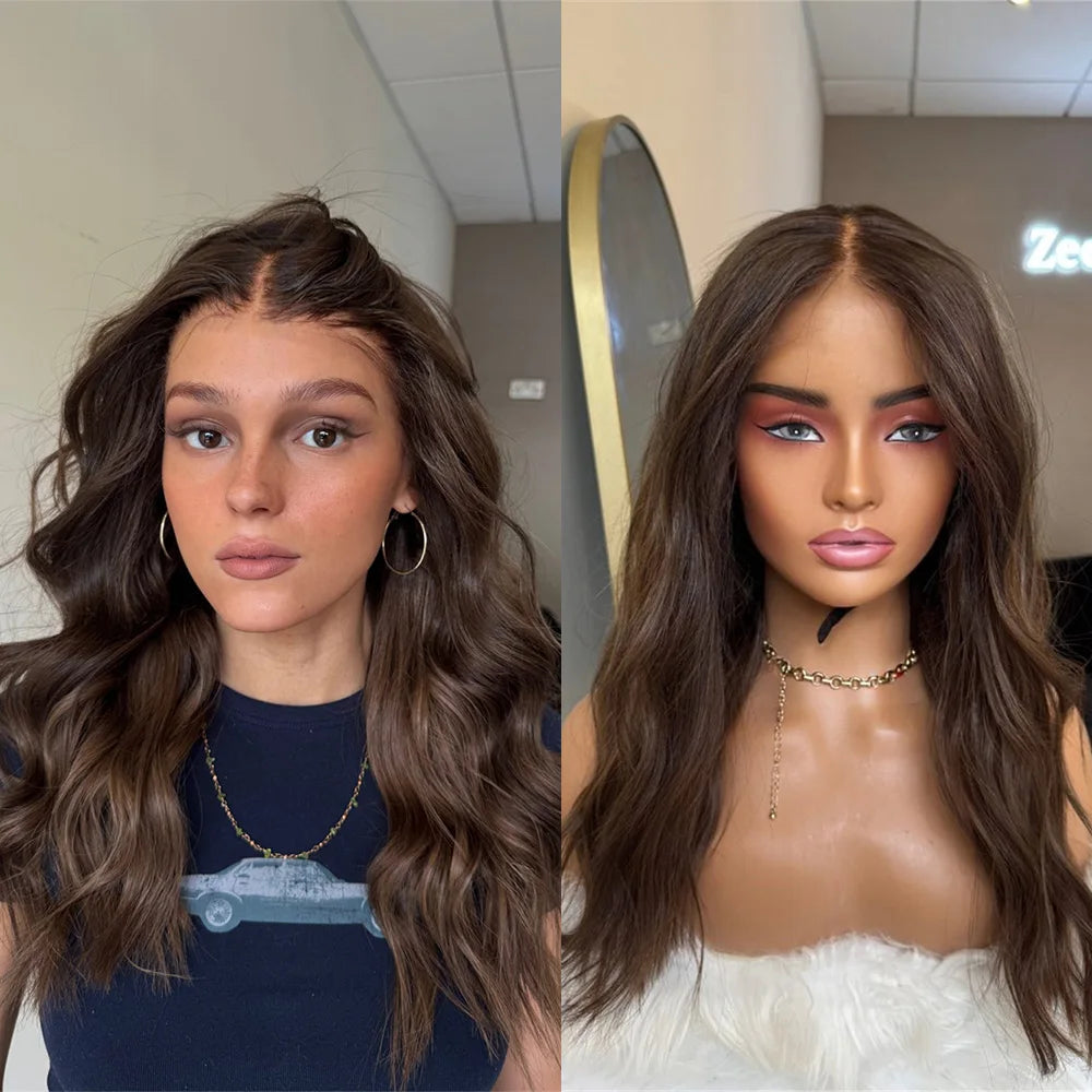 Mocha Brunette Lace Front Wig Long Wavy Brown Wig Natural Looking Heat Resistant Fiber Synthetic Wigs for Women Daily Party Use