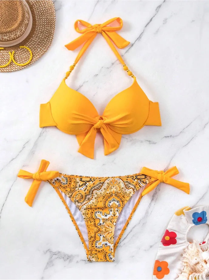 Bikini Push-Up Brasiliano | Costume Due Pezzi con Fiocco