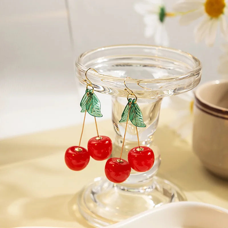 Cute Red Cherry Fruit Earrings For Women Sweet Wedding Party Jewelry Gruadtion Earrings Gifts