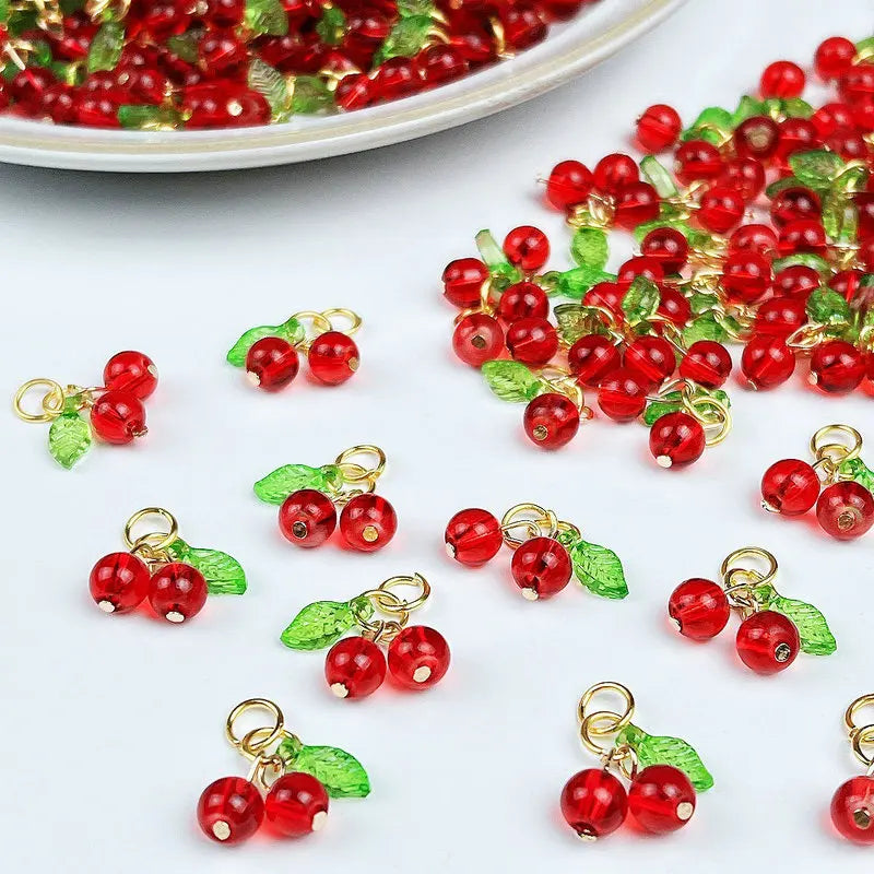 10pcs Red Cherry Charms Cute Glass Red Fruit Pendants with Loop DIY Jewelry Making Accessories for Bracelet Necklace Earrings