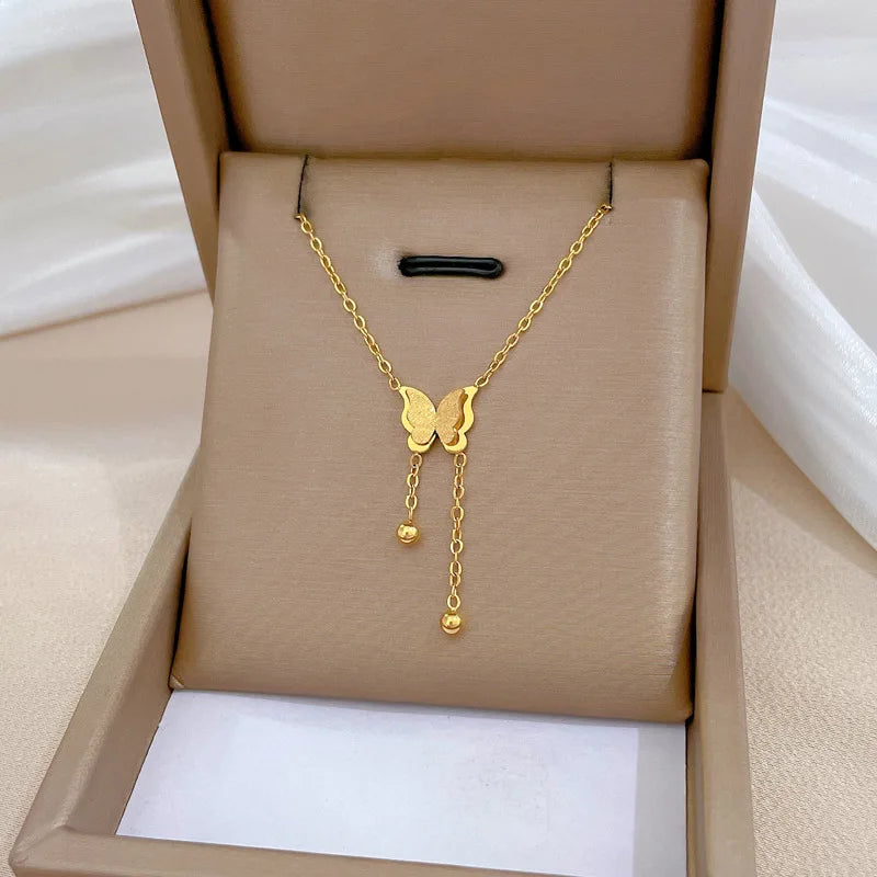 Collana Donna Choker con Pendente Farfalla e Nappa – Acciaio Inox Gold Silver Sposa