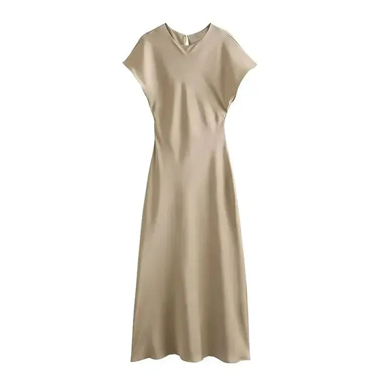 Vestito Midi Raso Donna | Abito Longuette Elegante Sera Cerimonia | 4 Colori XS-L | uGlam