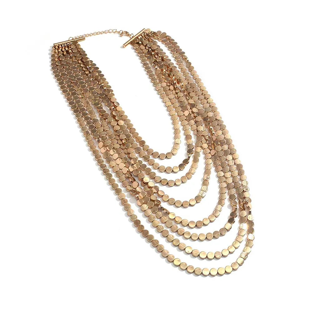 Layered Gold Color Choker Necklace for Women Multi-Strand Coin Chain Statement Necklace Fashion Boho Jewelry