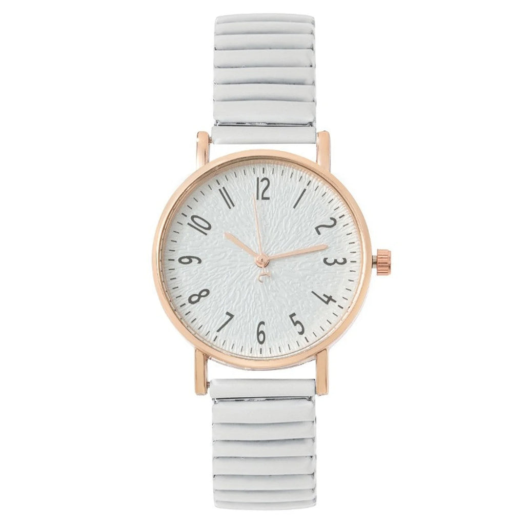 Women Fashion Trend Watch Simple Style Elastic Strap Classic Round Dial Quartz Watch Lady Elegant Temperament Hand Decoration