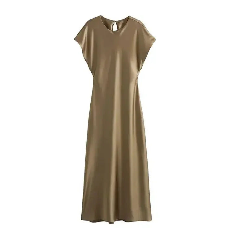 Vestito Midi Raso Donna | Abito Longuette Elegante Sera Cerimonia | 4 Colori XS-L | uGlam