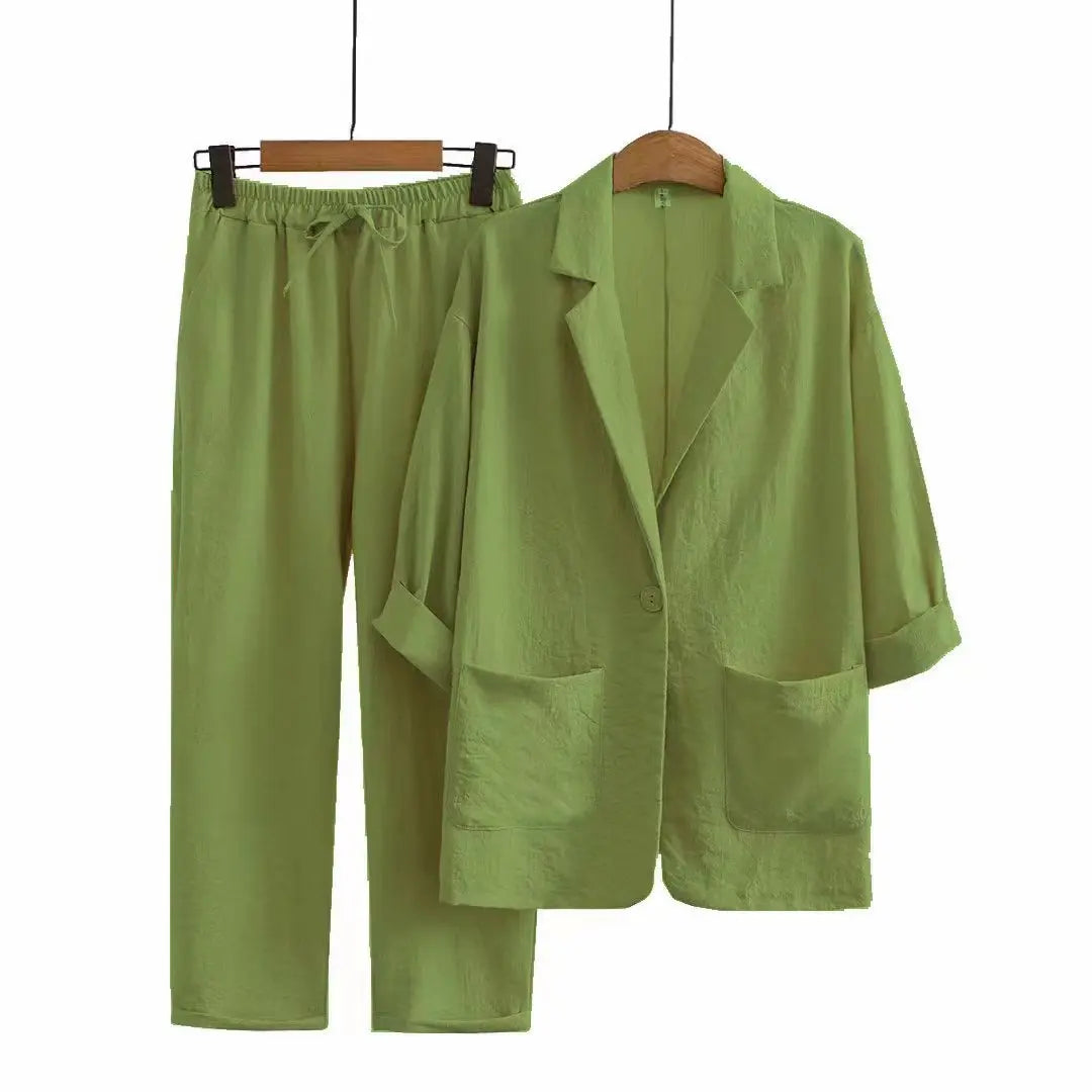 Completo Due Pezzi in Lino Donna – Kimono Blusa e Pantaloni Casual Estivo