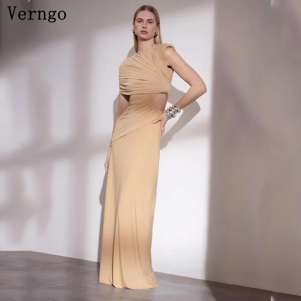 Verngo Dark Champagne Crepe Evening Dress High Neck Slim Prom Party Dresses Elegant Simple Maxi Prom Gowns Customized