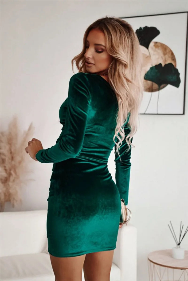 Abito da Sera Elegante con Scollo a V – Manica Lunga, Vestibilità Slim