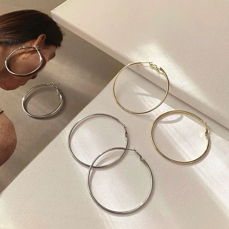 Oversized Hoop Earrings S925 Silver Korean Minimalist Style Everyday Fashion Statement Earrings Lightweight Chic Accessory Gift