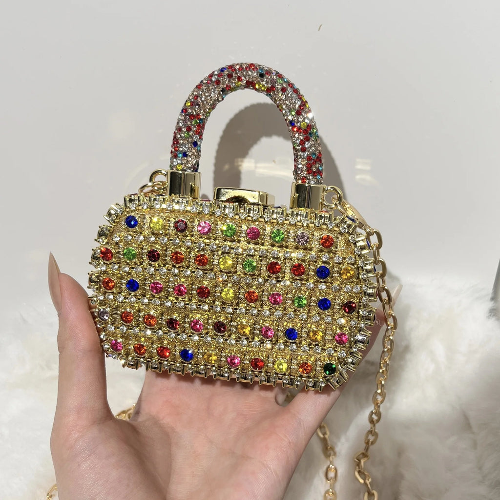 Mini Evening Bags Shiny Rhinestone Coin Purse Chain Coin Bag Small Crossbody Bag Woman's Purse Handbag for Party