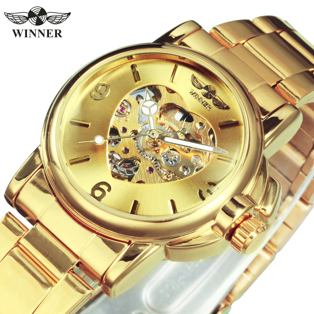 Orologio Donna Automatico Scheletrato Dorato — Cinturino in Acciaio | T-WINNER