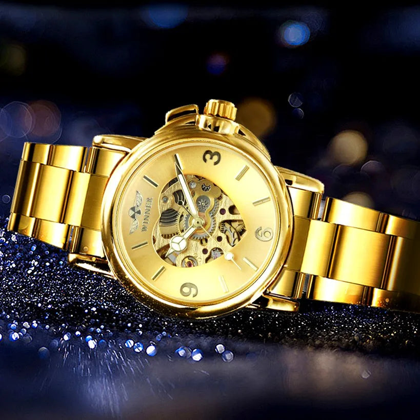 Orologio Donna Automatico Scheletrato Dorato — Cinturino in Acciaio | T-WINNER