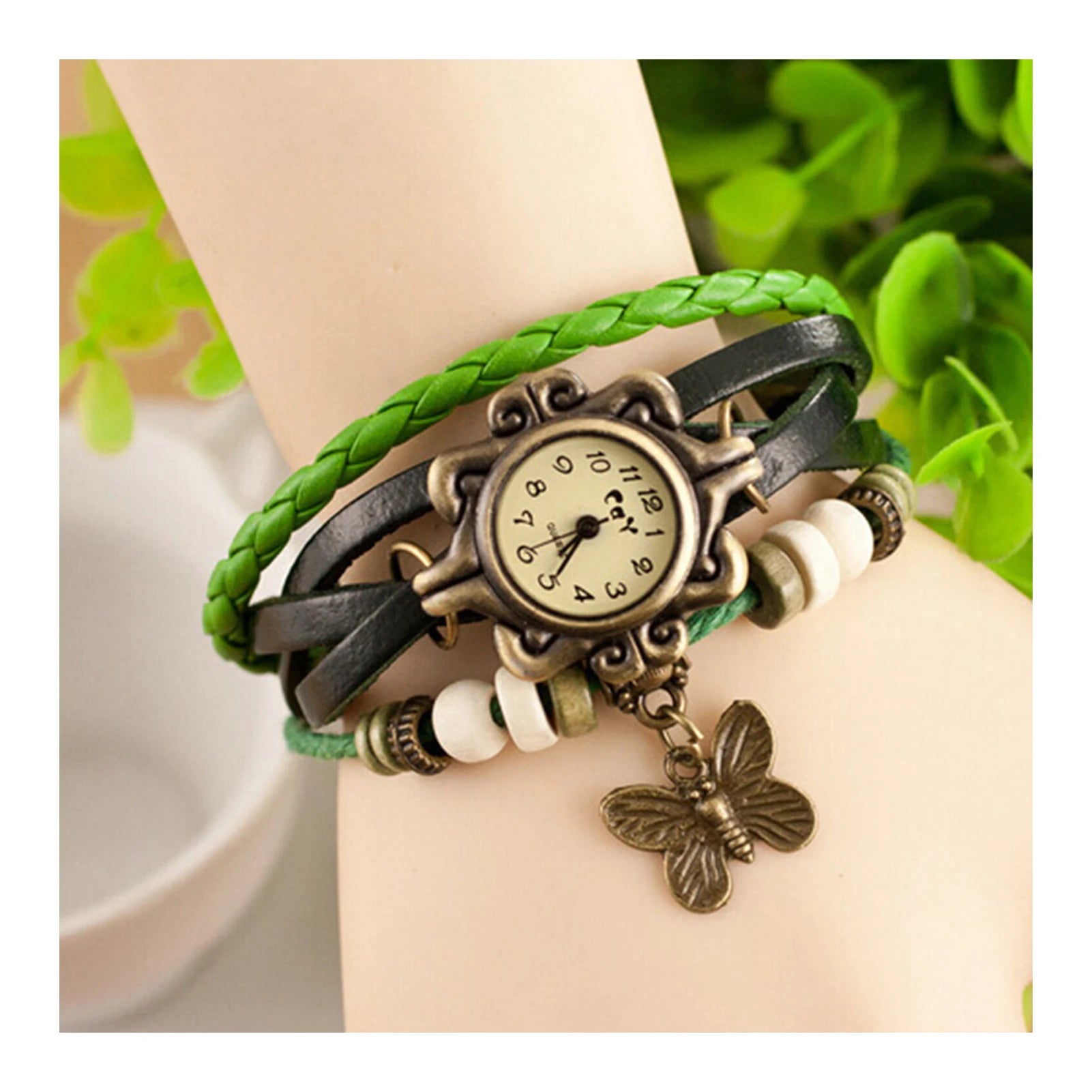 Orologio Donna Vintage Bracciale con Farfalla — Cinturino in Pelle | Quarzo