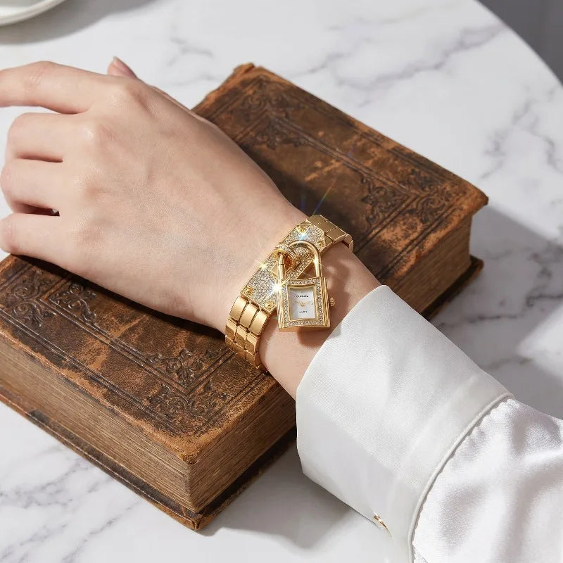 Orologio Donna Bracciale Dorato con Lucchetto Decorativo — Quarzo | JBAILI