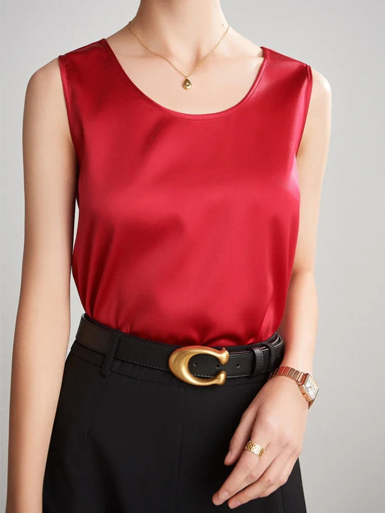 Top Donna Senza Maniche Raso Seta | Canotta Elegante Versatile | 28 Colori | uGlam