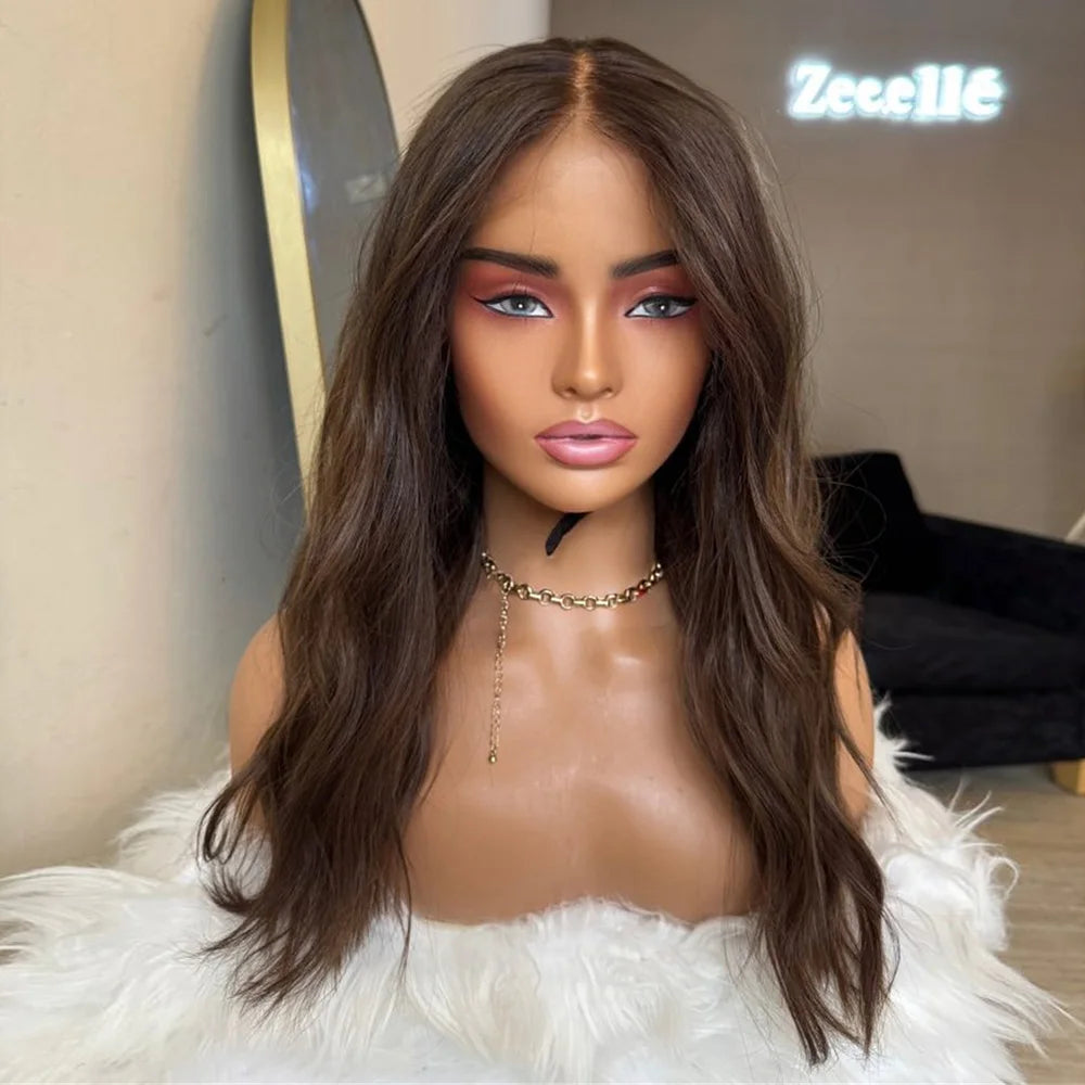 Mocha Brunette Lace Front Wig Long Wavy Brown Wig Natural Looking Heat Resistant Fiber Synthetic Wigs for Women Daily Party Use
