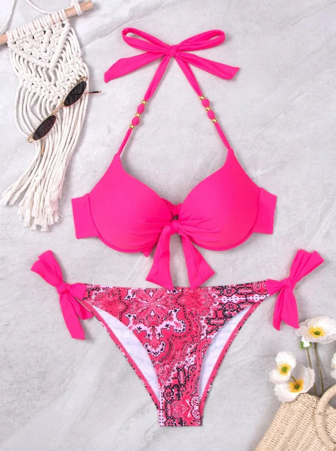 Bikini Push-Up Brasiliano | Costume Due Pezzi con Fiocco
