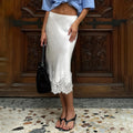 Satin Two Piece Set Women Outfits 2026 Summer Vintage Lace Trim Cami Top and Midi Skirt Matching Set Sexy Slip Skirts Suits